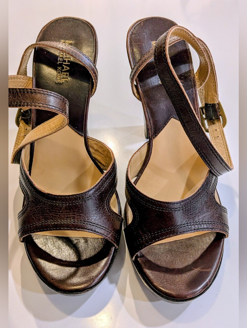 MICHAEL Michael Kors Dark Brown Leather Open-Toe Ankle-Strap Heel - Picture 4 of 6